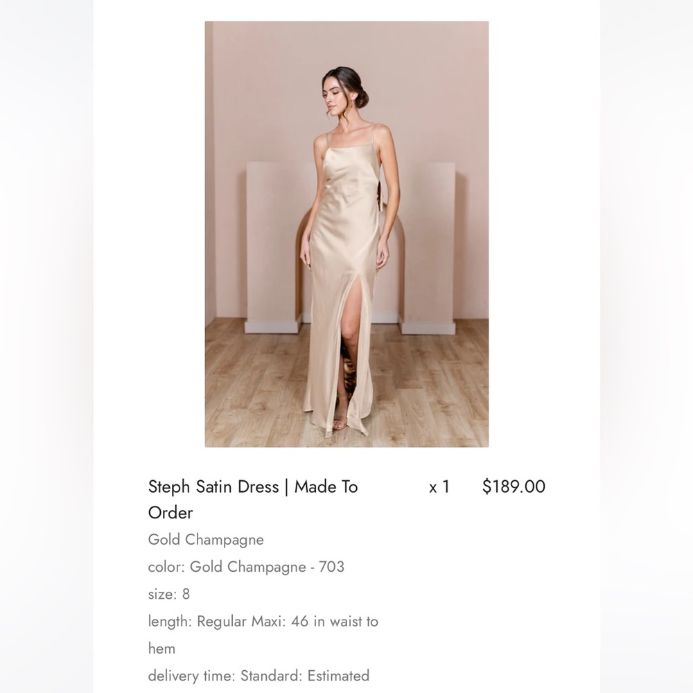Revelry satin gold champagne size 8 bridesmaid dress - Steph satin